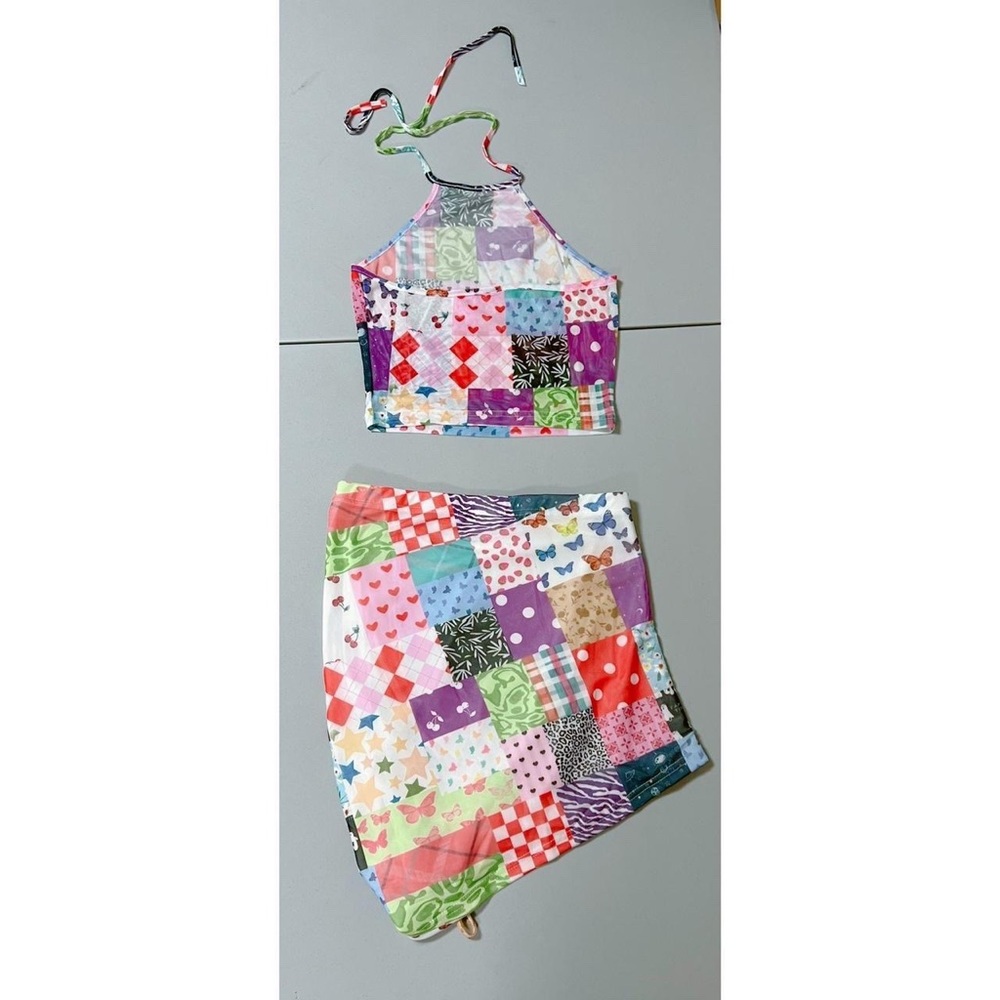 Butterflies Patchwork Graphic Halter Top Mini Ski… - image 2